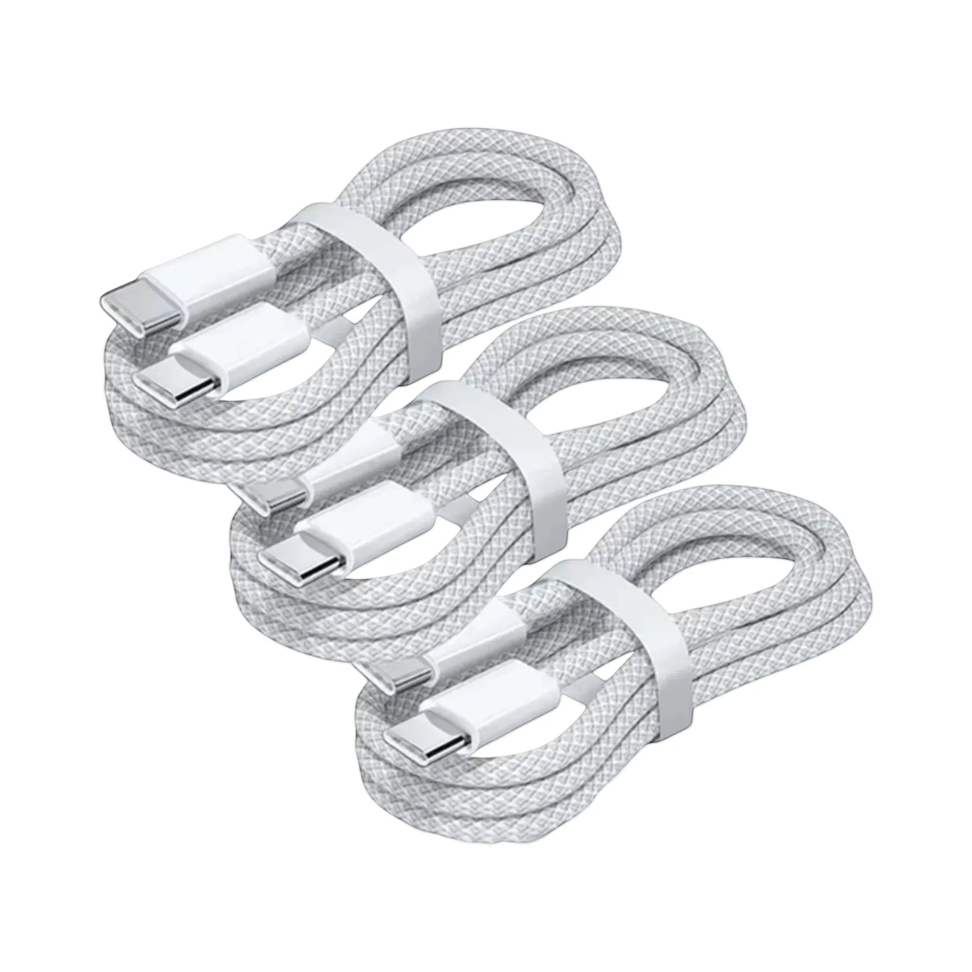 Lot de 3 câbles USB-C Levko blancs tressés pour charge rapide 100W, compatibles smartphones et tablettes