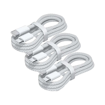Lot de 3 câbles USB-C Levko blancs tressés pour charge rapide 100W, compatibles smartphones et tablettes