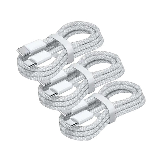 Lot de 3 câbles USB-C Levko blancs tressés pour charge rapide 100W, compatibles smartphones et tablettes