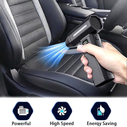 Souffleur d'air électrique portable Levko noir nettoyant un siège de voiture avec écran LED et lampe intégrée